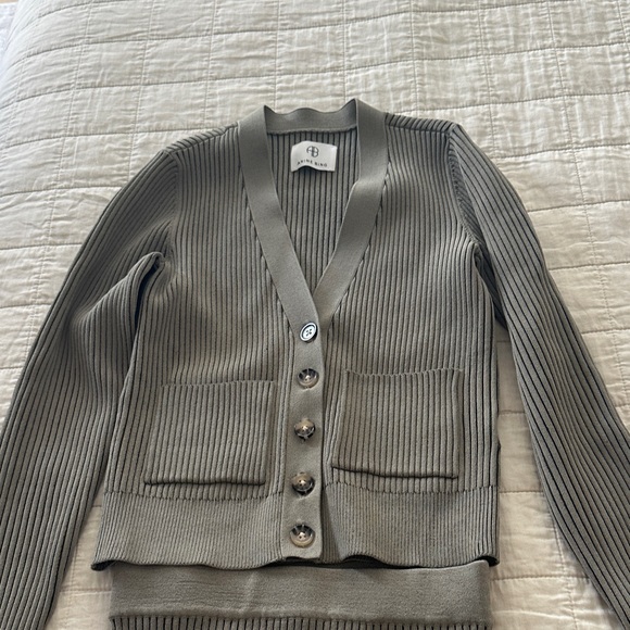 Anine Bing Layla Olive Khaki Ribbed Cardigan Sweater and Skirt SET XS NEW - Picture 5 of 7